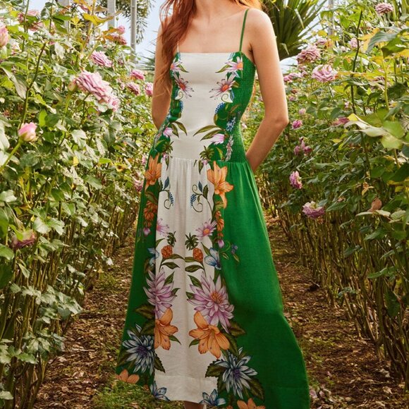 NWT Farm Rio Off-white Sweet bloom dreamscape Lenzing Midi dress Size XL - Picture 1 of 13
